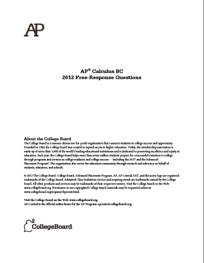 2012年AP微积分BC frq真题下载(PDF版)