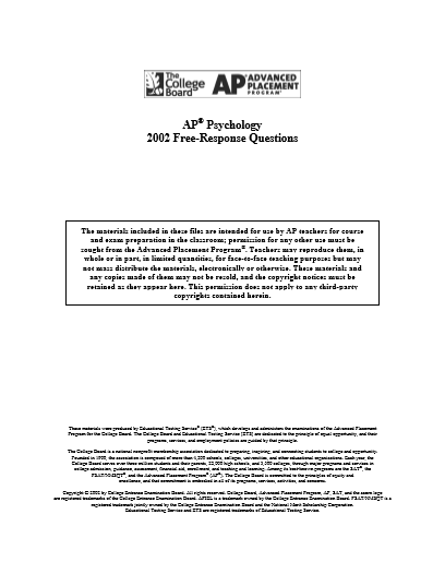 2002年AP心理学frq真题下载(PDF版)