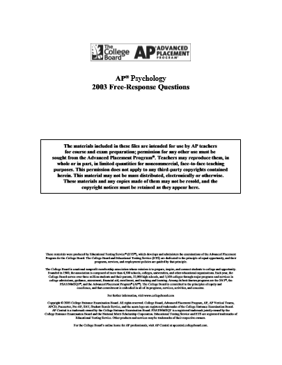 2003年AP心理学frq真题下载(PDF版)