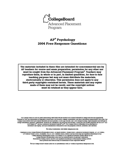 2004年AP心理学 frq真题下载(PDF版)