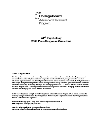 2009年AP心理学 frq真题下载(PDF版)