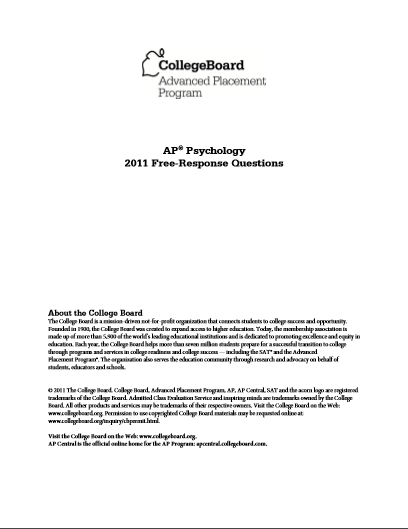 2011年AP心理学 frq真题下载(PDF版)