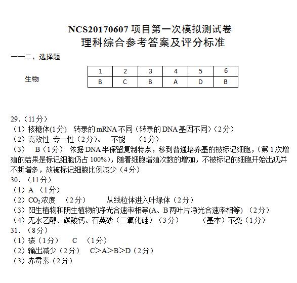 2017南昌一模生物试题及答案