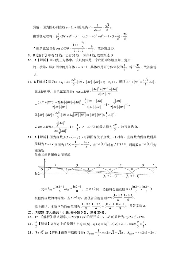 2017南昌一模理科数学试题及答案