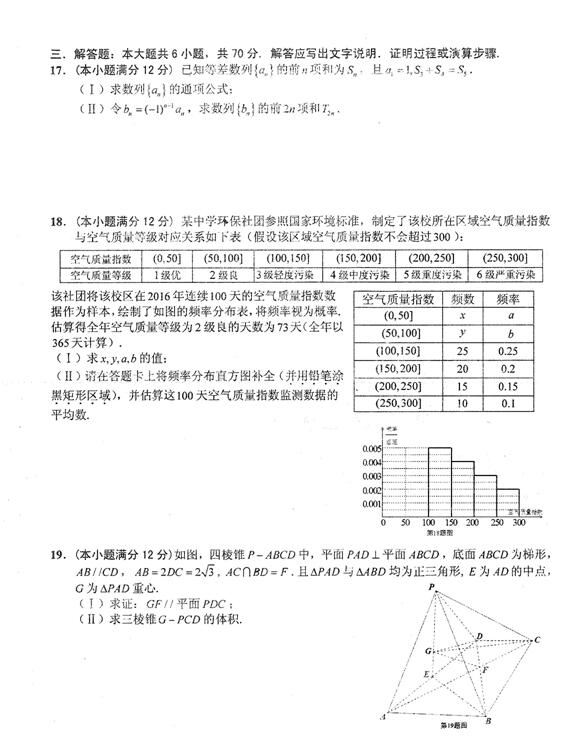 2017南昌一模文科数学试题及答案