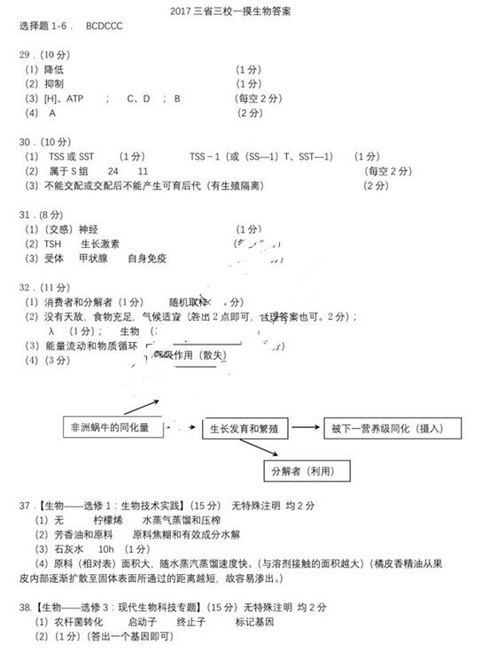 2017东北三省三校一模理综试题及答案