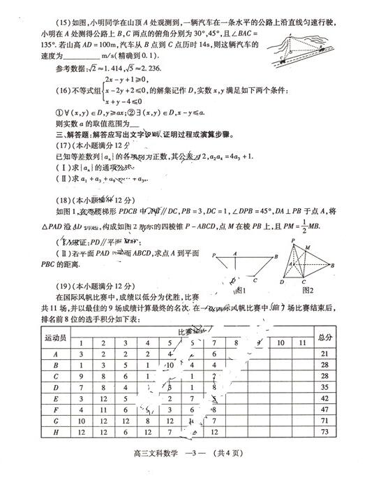 2017福州质检文科数学试题及答案