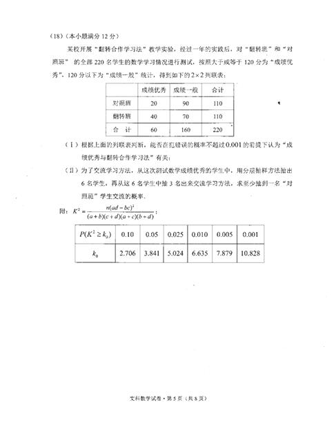 2017云南第一次统测文科数学试题及答案