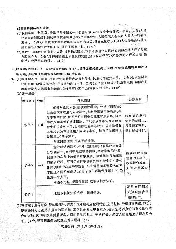 2017年3月江苏省六市高三第二次调研政治试题及答案