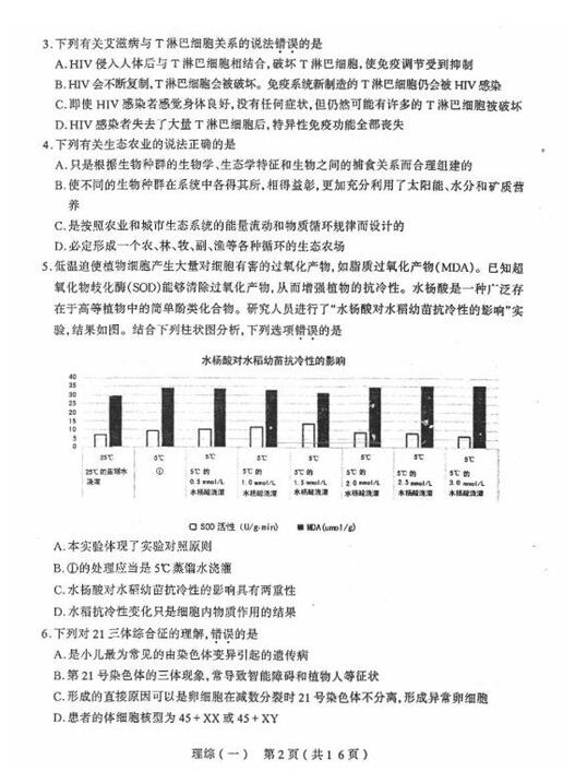 2017太原一模理综试题及答案