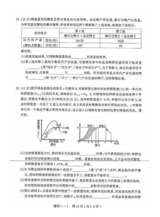 2017太原一模理综试题及答案