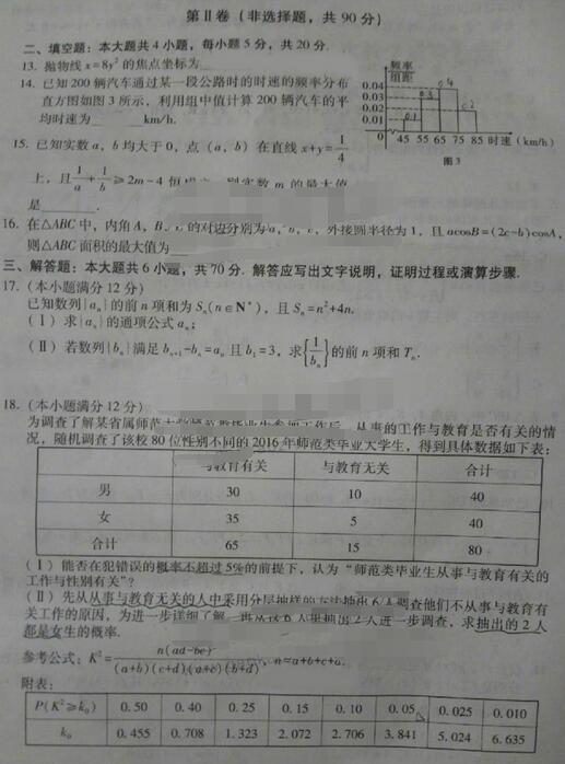 2017玉溪第二次质检文科数学试题及答案 2017玉溪第二次质检文科数学试题及答案
