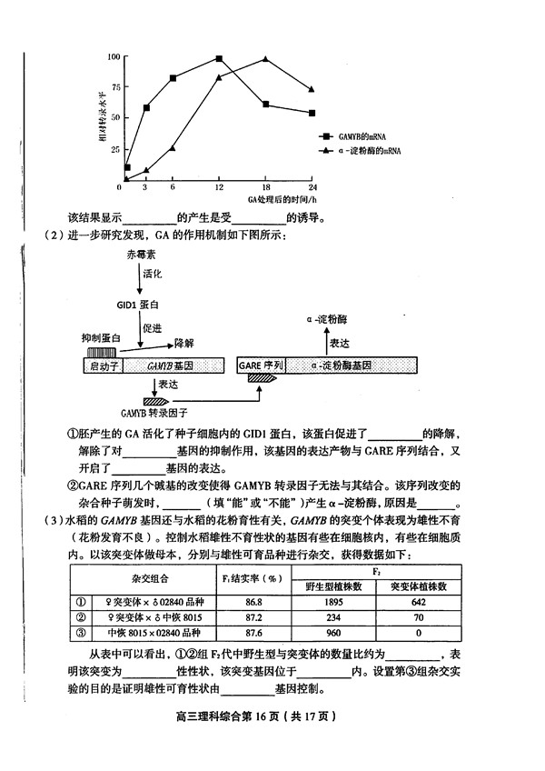 2017北京丰台区高三一模理综试题及答案