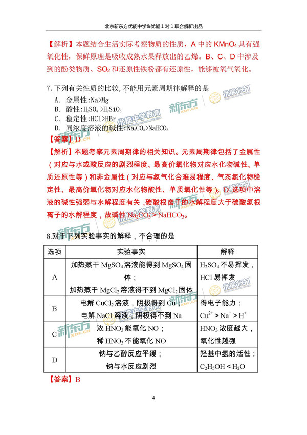 2017北京朝阳区高三一模理综试题答案解析