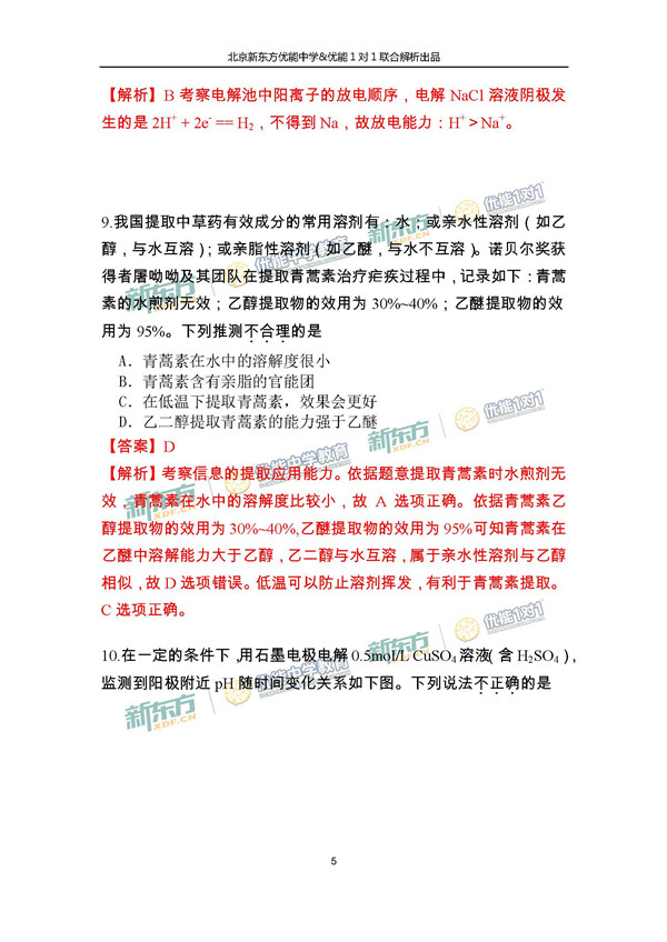 2017北京朝阳区高三一模理综试题答案解析