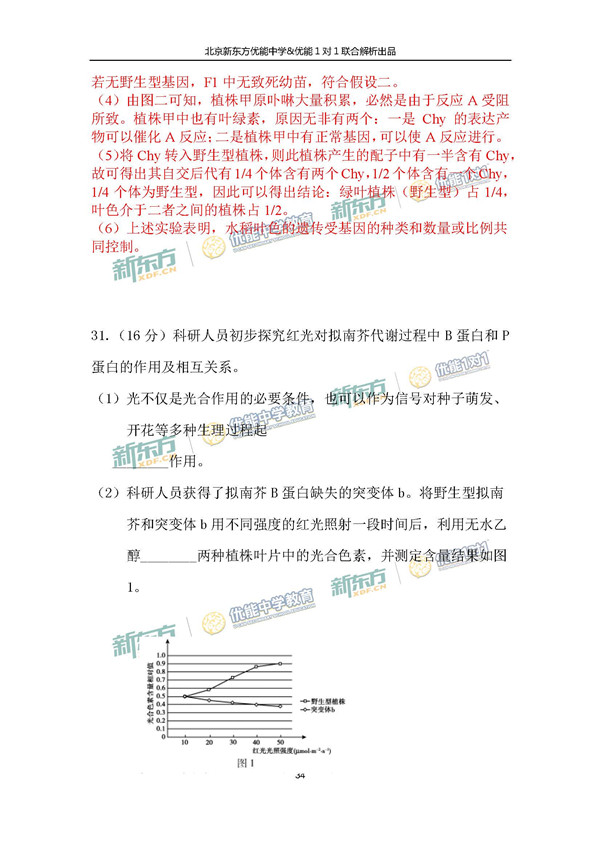 2017北京朝阳区高三一模理综试题答案解析