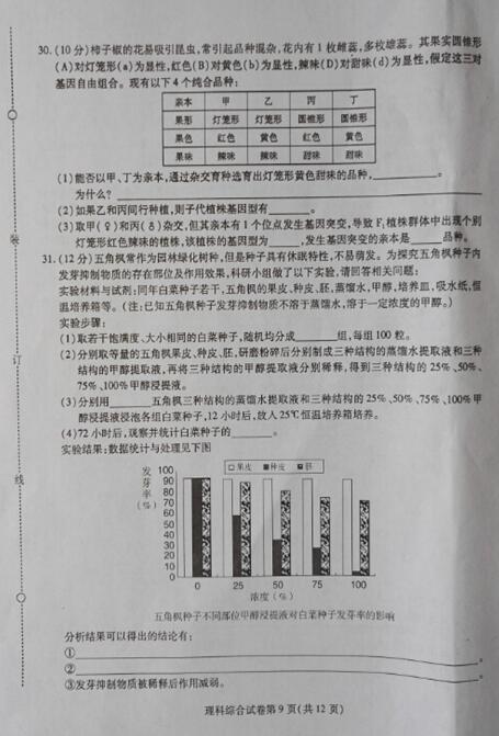 2017东北三省三校二模生物试题及答案