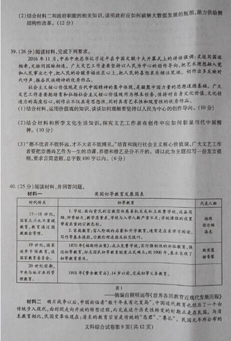 2017东北三省三校二模政治试题及答案