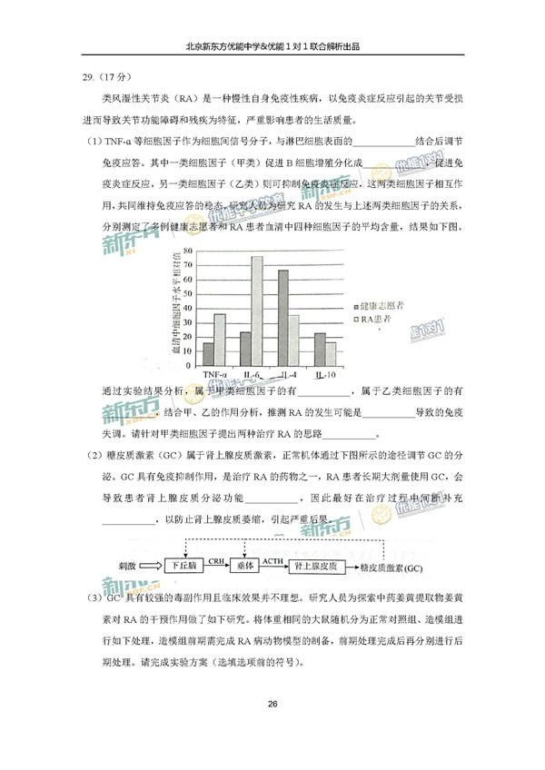 2017北京东城区高三一模理综试题答案解析