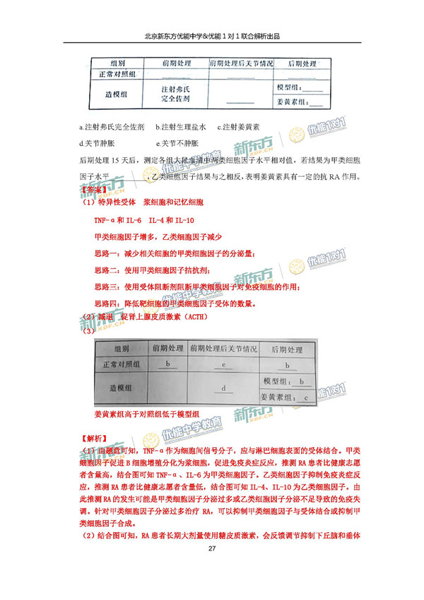 2017北京东城区高三一模理综试题答案解析