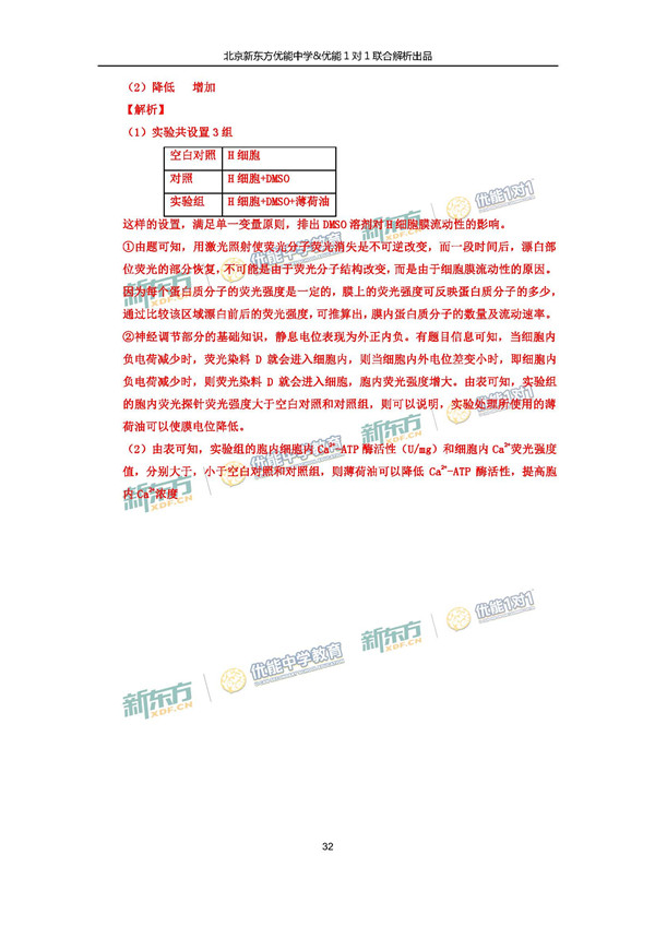 2017北京东城区高三一模理综试题答案解析