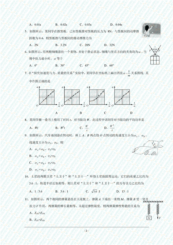 2017江苏普通高中学业水平测试物理试卷及答案