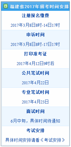 2017年福建省公务员考试时间安排