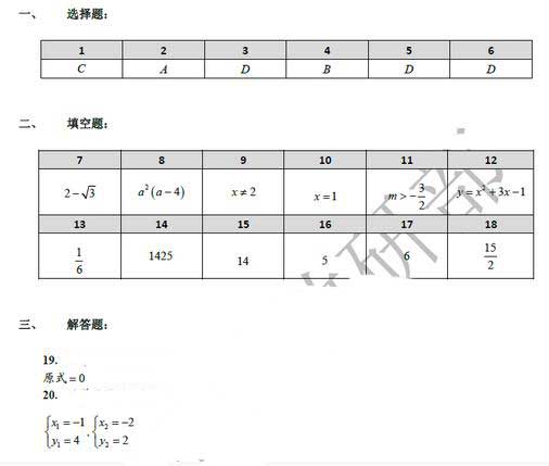 上海闵行区2017年中考数学二模试题答案