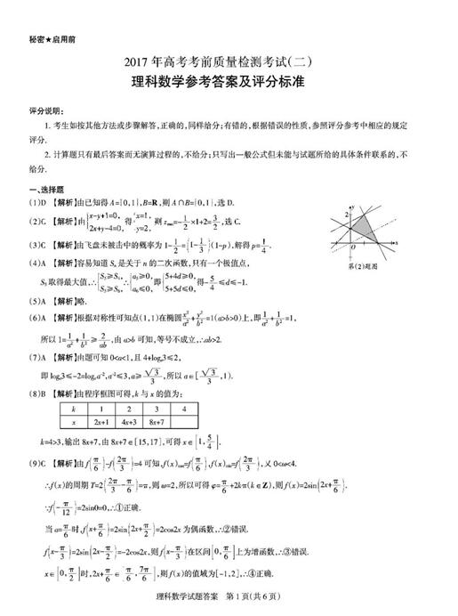 2017山西4月百校联考理科数学试题及答案