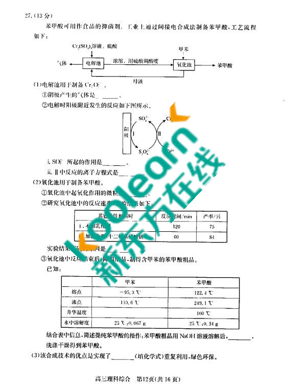 2017北京东城区高三二模理综试题及答案