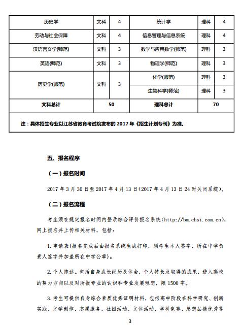南京师范大学2017年综合评价录取招生简章