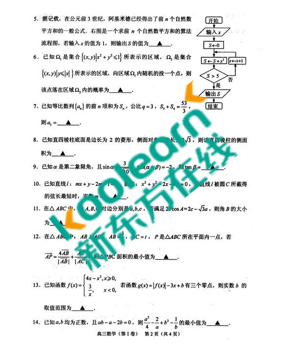 2017苏锡常镇四市高三调研(二)数学试题及答案