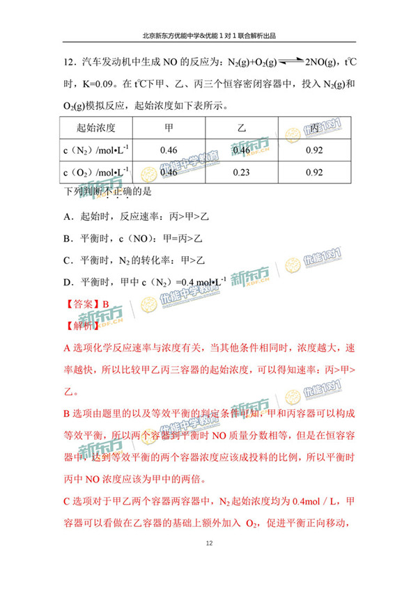 2017北京朝阳区高三二模理综试题答案解析