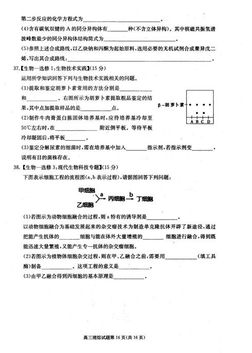 2017合肥三模理综试题及答案