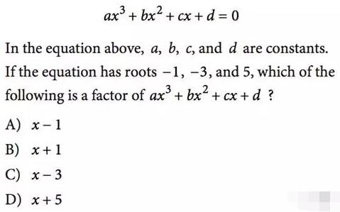 新SAT数学题目及答案:多项式方程的根