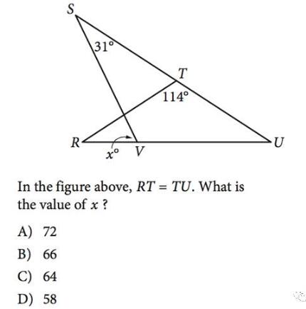新SAT数学题目及答案:几何三角形内角