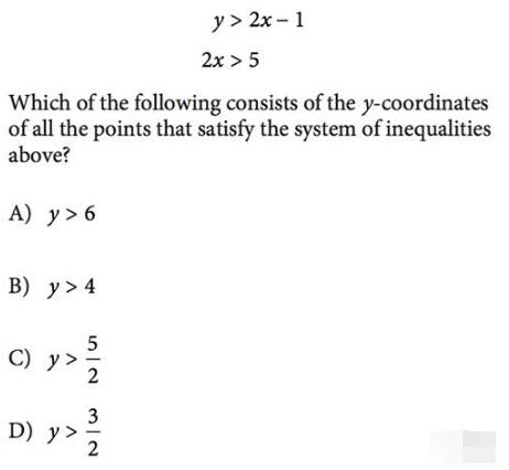 新SAT数学题目及答案:一元一次不等式函数图像