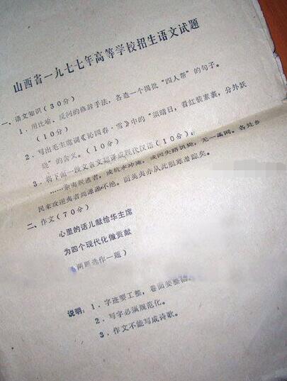 恢复高考40周年 1977年高考试题都考了啥