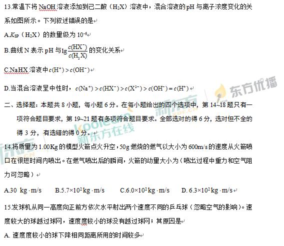 2017福建高考理综试题及答案