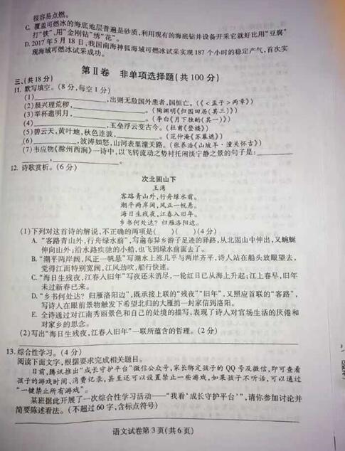 四川南充2017中考语文试题及答案