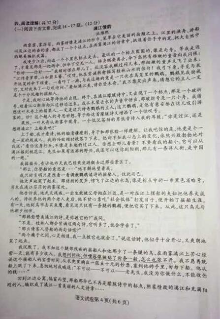 四川南充2017中考语文试题及答案