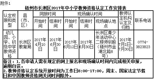 长洲区2017年春季中小学教师资格认定公告