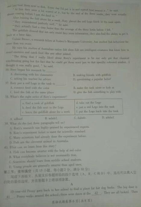 四川绵阳2017中考英语试题及答案