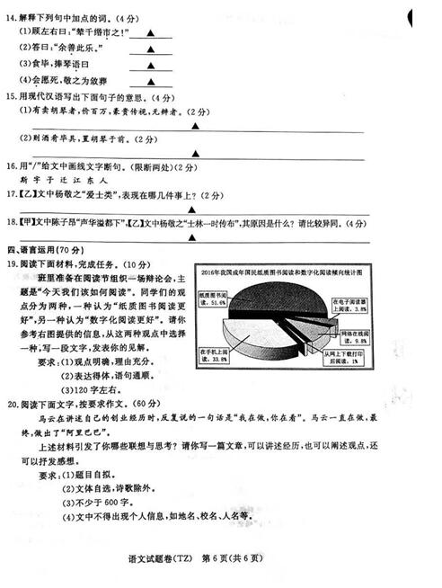 浙江台州2017中考语文试题及答案