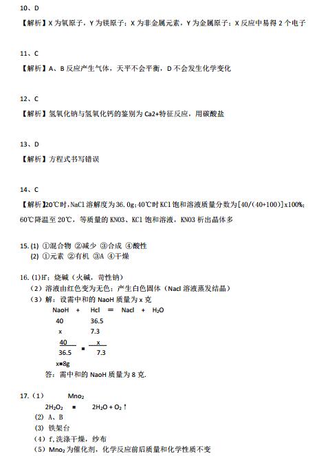 四川成都2017中考化学试题及答案