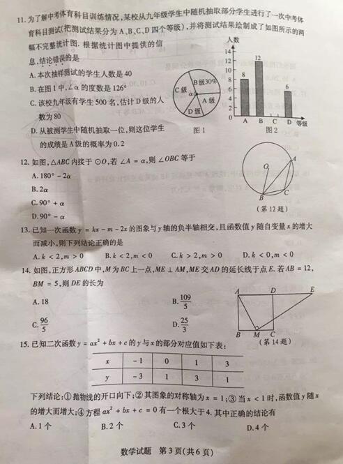 山东泰安2017中考数学试题及答案
