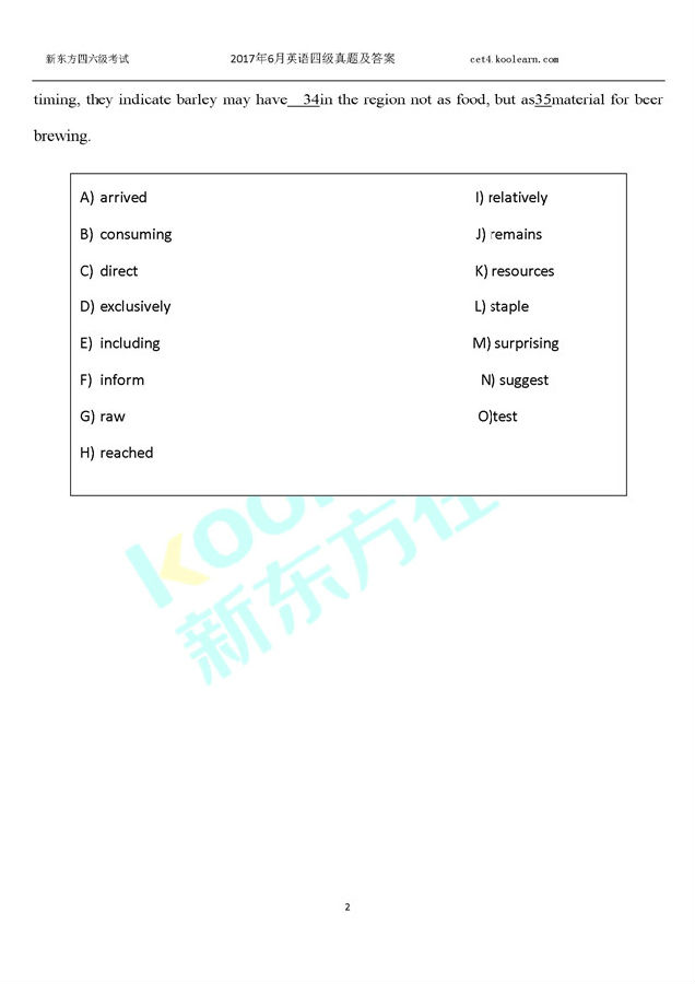 首发:2017年6月英语四级选词填空试卷及答案(高清版) 首发:2017年6月英语四级选词填空试卷及答案(高清版)