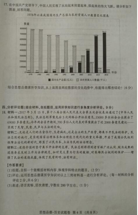 江西2017中考思想品德试题及答案