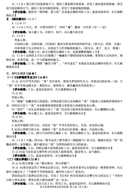 海南2017中考语文试题及答案