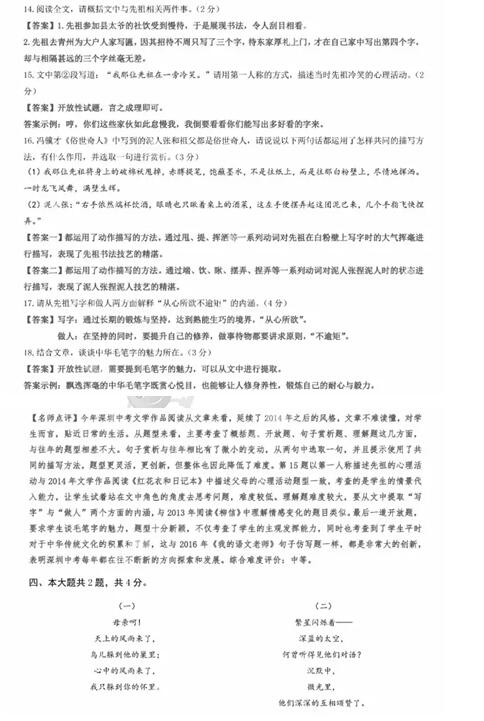 广东深圳2017中考语文试题及答案